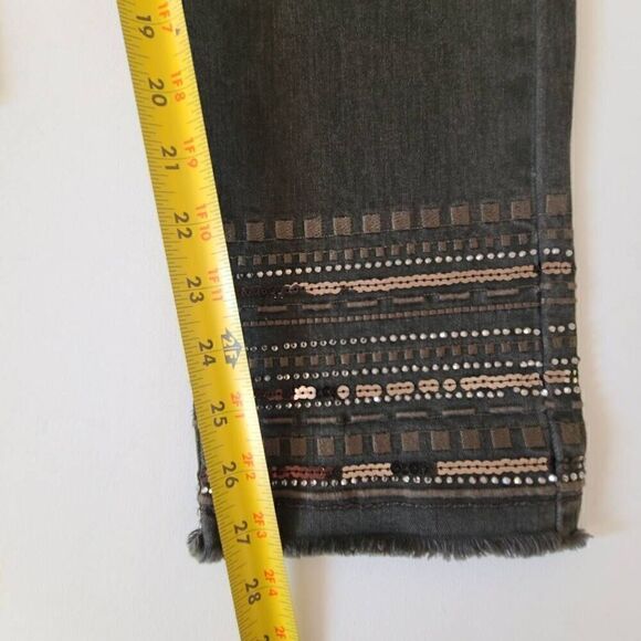 Lisette L Montreal Womens Charcoal Gray Embroidered Crystal Hem Denim Jeans - Picture 8 of 16